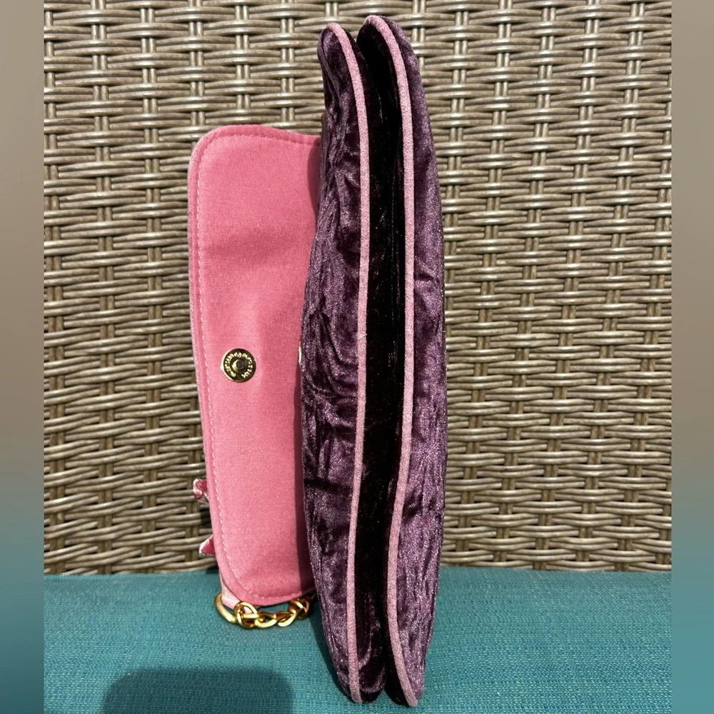 PINK PURPLE VELVET 3/D Florals Chain Shoulder Clutch Vintage Pretty part to find